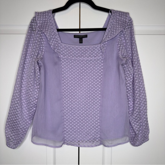 Banana Republic Tops - Banana Republic Petite Small Lilac Textured Blouse Square Neck Long Sleeve SP